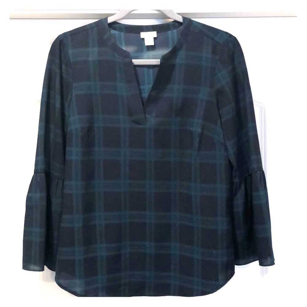 JCrew Factory plaid bell sleeved top
